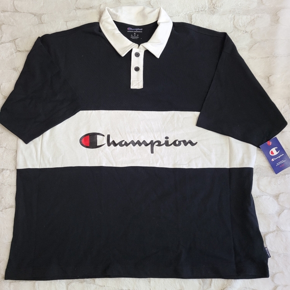 Champions Mens Size XL Black and White Middleweight Rugby Polo Script Logo - Picture 2 of 8
